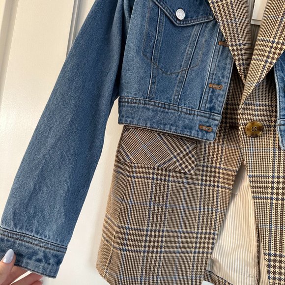 NWT Veronica Beard Keaton Combo Dickey Jacket Cropped Denim Checkered Vest Sz XS - Picture 11 of 14